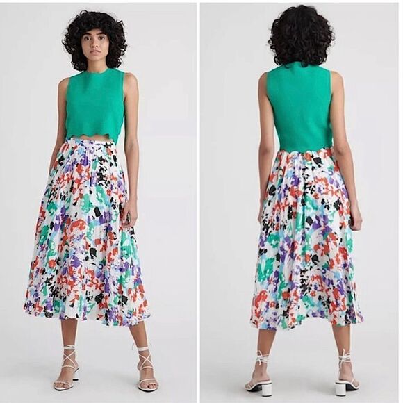 TANYA TAYLOR Floral Midi Skirt A-Line Multicolor Size 10 NWOT - Picture 1 of 8